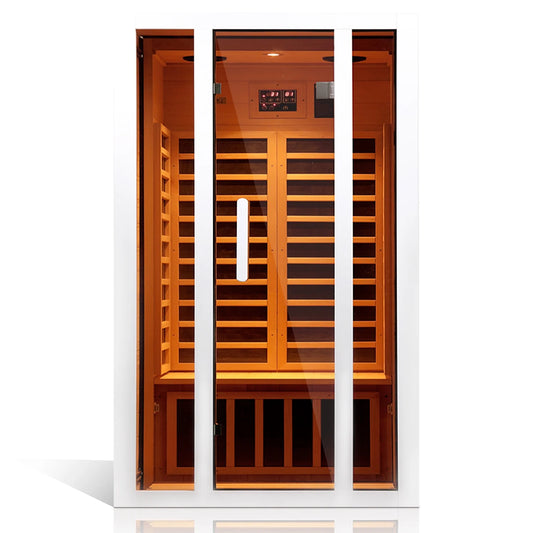 2 Person Extendable FAR Infrared Sauna for Home, Hemlock Wood Low EMF 6 Carbon Heaters Indoor Saunas with LED Lights, Bluetooth Speaker, Digital Control Panel, and Seating Bench cold plunge tub for home recovery - Narrow Gate Wellness
