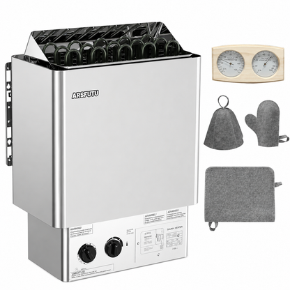 Sauna Heater 9KW 220V Electric Sauna Stove with UL Test Report Thermo-Hygrometer Sauna Hat Set for 310-460 Cu.Ft Home Hotel Spa Sauna Room