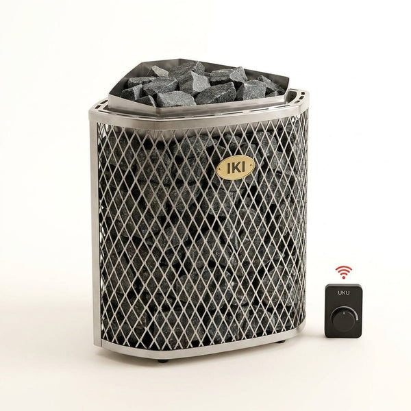 IKI Corner Series 9kW Sauna Heater Package|Premium Electric Heater for Traditional Saunas — Studio Shot