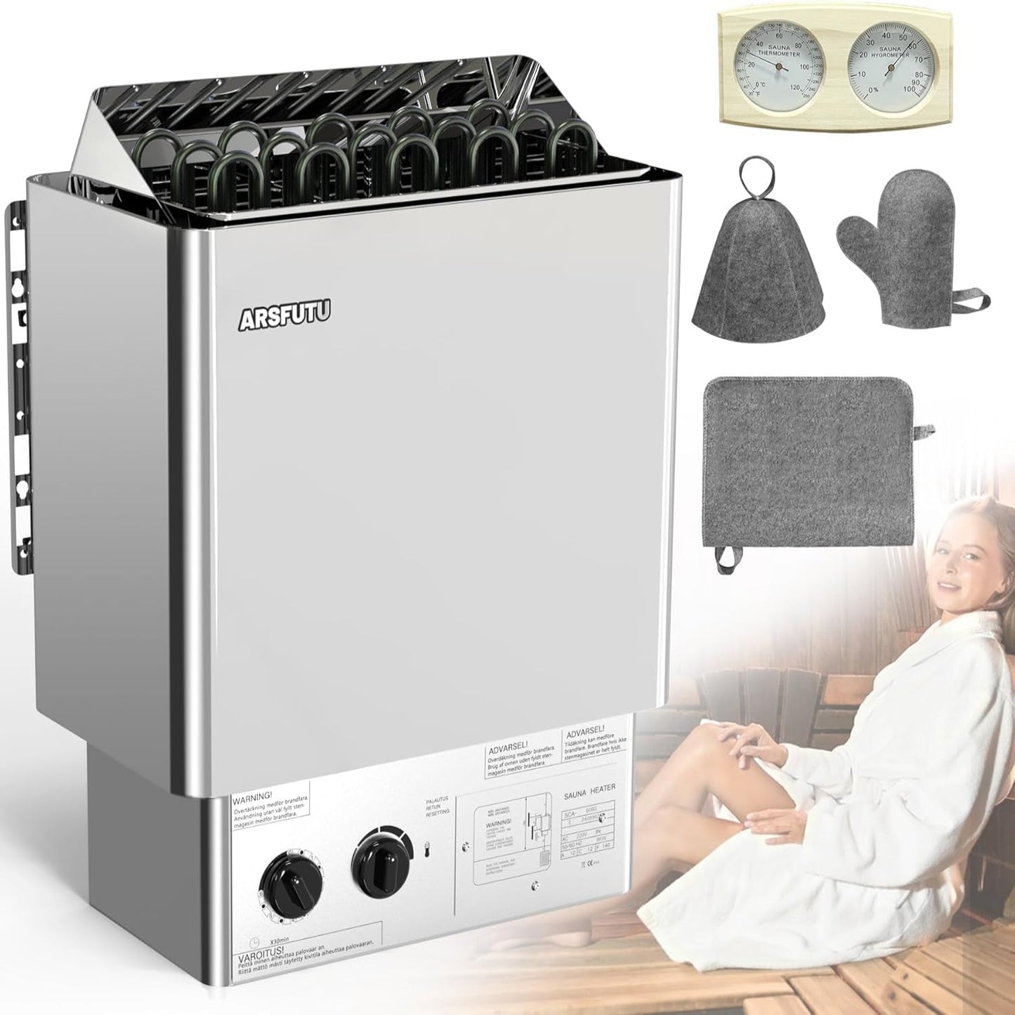 Sauna Heater 9KW 220V Electric Sauna Stove with UL Test Report Thermo-Hygrometer Sauna Hat Set for 310-460 Cu.Ft Home Hotel Spa Sauna Room