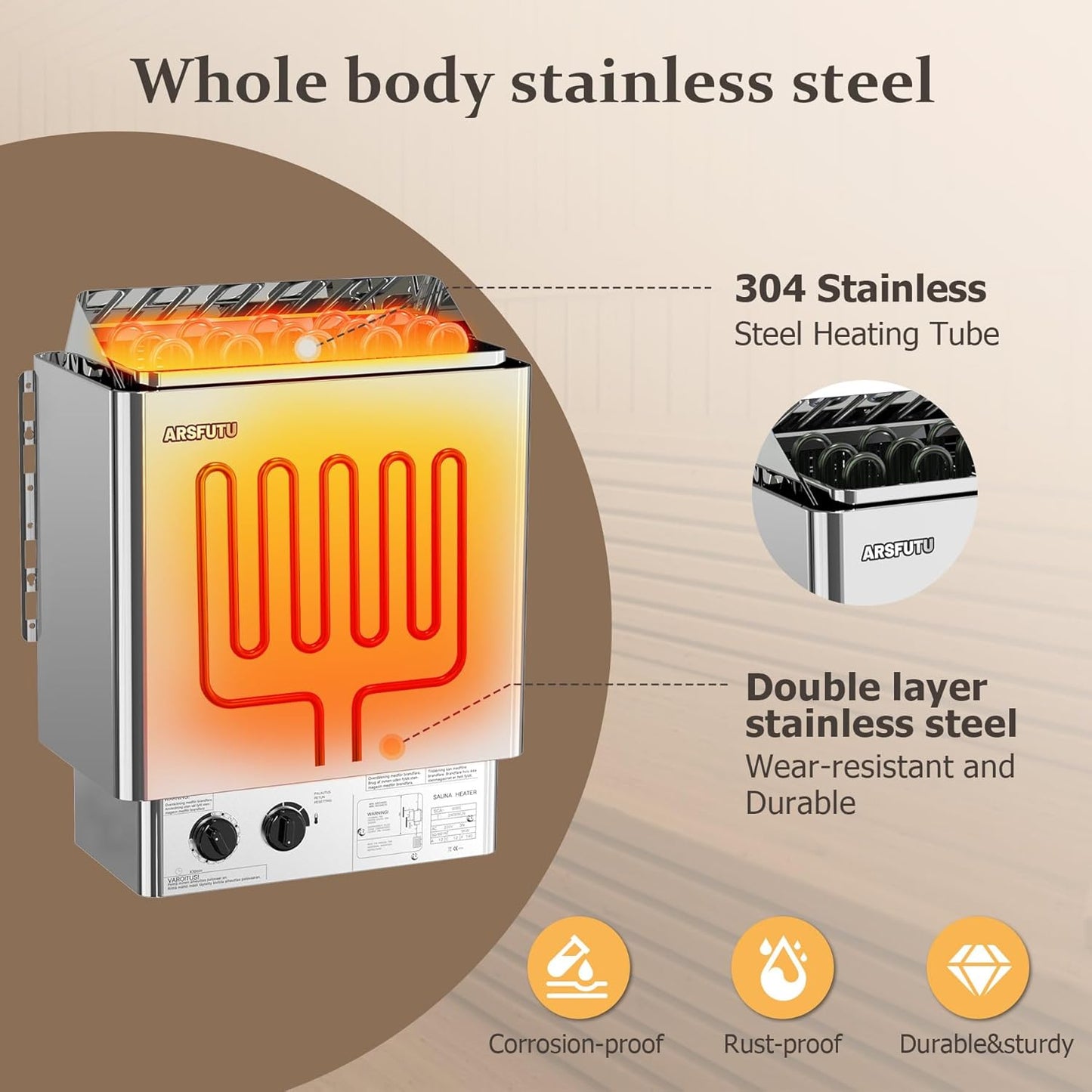Sauna Heater 9KW 220V Electric Sauna Stove with UL Test Report Thermo-Hygrometer Sauna Hat Set for 310-460 Cu.Ft Home Hotel Spa Sauna Room